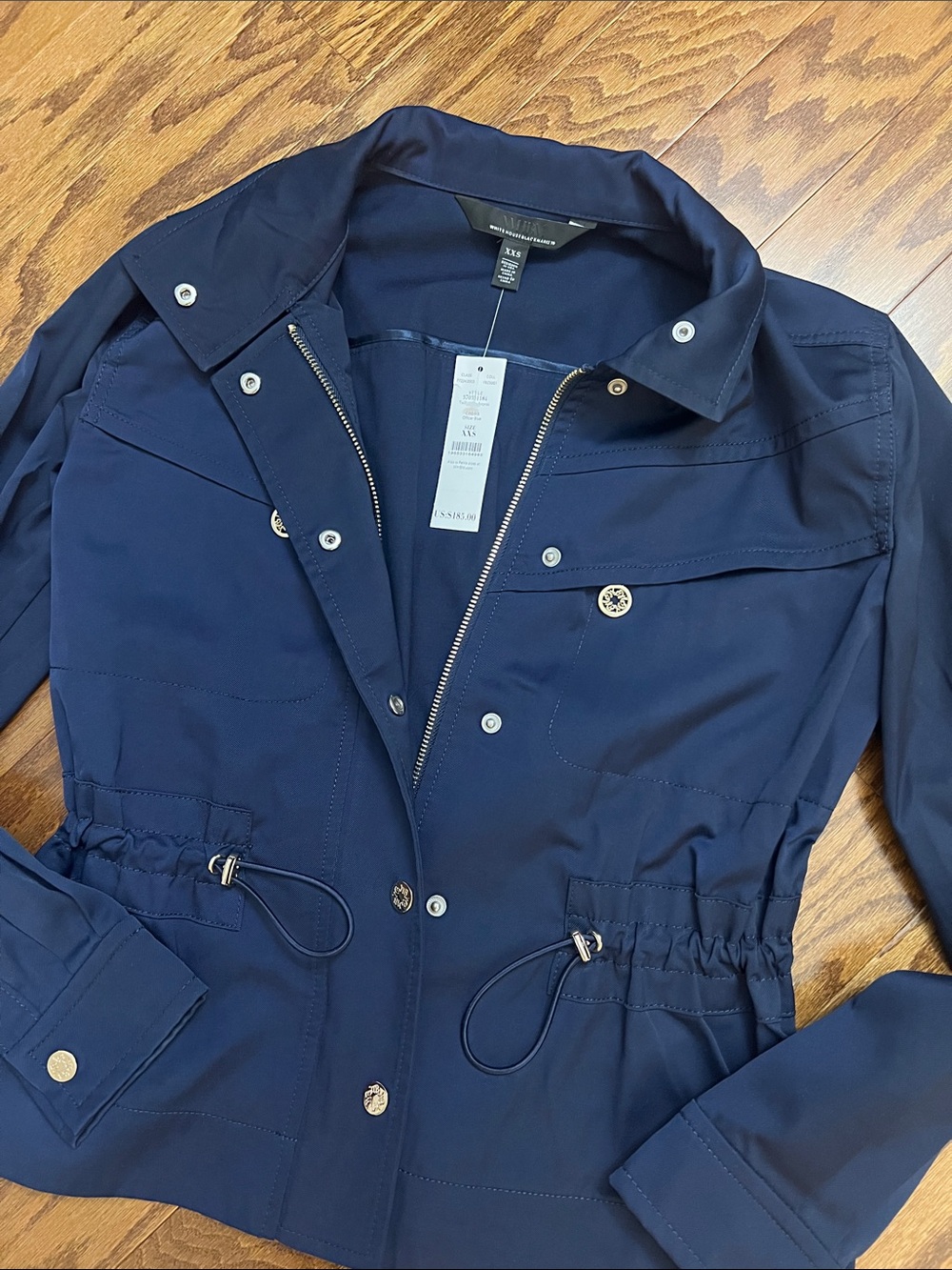 WHBM Navy Drawstring Utility Jacket, size XXS, NWT